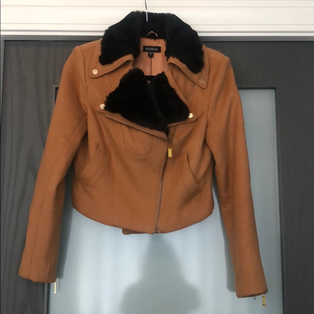Vintage fur trim wool bomber coat